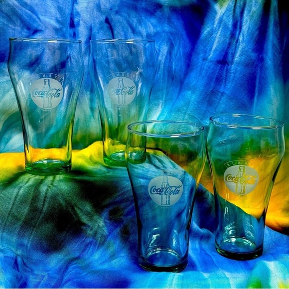 Coca-Cola Clear Bell Drinking Glasses Retro Glass Coke Tumblers Set of 4 - Picture 1 of 11